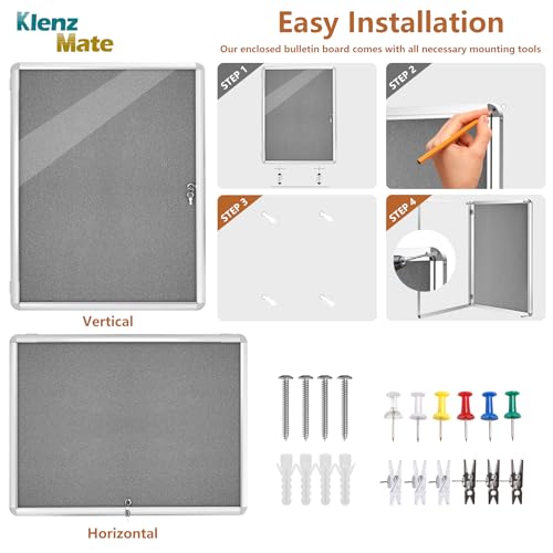 38"x28" Enclosed Bulletin Board Tamper-Proof Dispaly Case, Grey Fabric - color: Silver Frame / Grey Felt, size: 38" x 28"