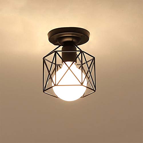 Semi Flush Mount Ceiling Light E26 E27 Retro Black Industrial Ceiling Light Fixture for Kitchen, Hallway, Porch, Stairway,Bedroom Farmhouse Lighting(2 Pack)
