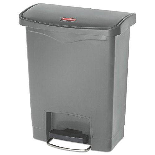 Rubbermaid Commercial Products Streamline Slim Step-On Plastic Trash/Garbage Can, 8-Gallon, Gray, Wastebasket for Home/Kitchen/Hospital/Healthcare Facility - color: Gray, size: 8 Gallon, style: Plastic Front Step Step-On