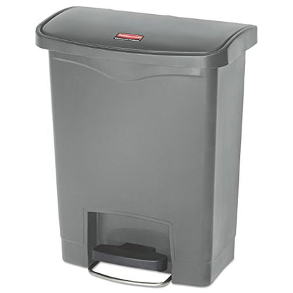Rubbermaid Commercial Products Streamline Slim Step-On Plastic Trash/Garbage Can, 8-Gallon, Gray, Wastebasket for Home/Kitchen/Hospital/Healthcare Facility - color: Gray, size: 8 Gallon, style: Plastic Front Step Step-On