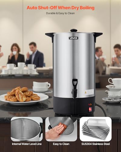 VEVOR Commercial Coffee Urn, 100 Cup 15 L Hot Beverage Dispenser with Dripless Faucet, Quick-Brewing Stainless Steel Large Commercial Coffee Maker, for Catering, Business, Party, Church & Restaurant - size: 100Cups
