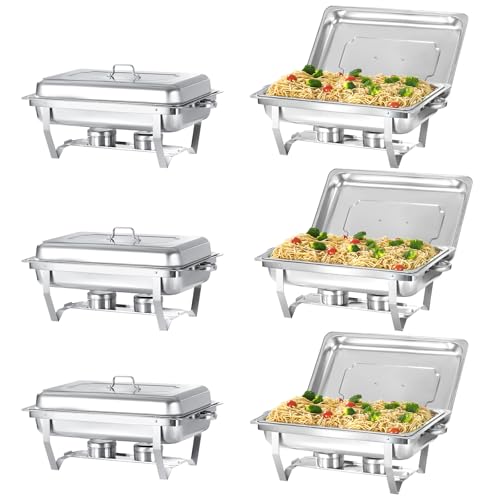 Chafing Dish Buffet Set 6 Pack 9QT Full Size Pans - size: 6-Pack Silver