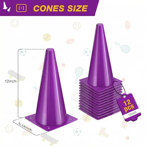 12 Inch Traffic Cones,12pcs Training Sports Cones,Parking Cones - color: purple