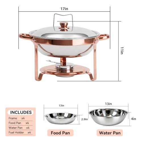 4-Pack Rose Gold Chafing Dishes for Buffet – 6QT 304 Stainless Steel Complete Food Warmer Set with Lids, Water Pans & Fuel Holders, Ideal for Weddings, Parties & Events - color: Rose Gold