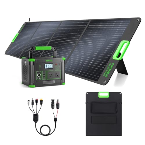 1000W Portable Power Station & 200W Foldable Solar Panel Generator Kit - color: Dark Green