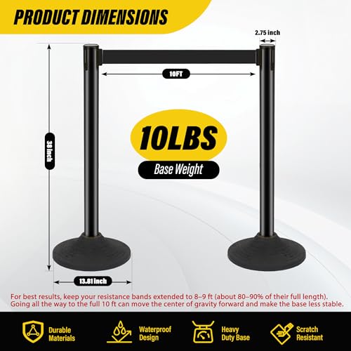 STARSIGNS 6 Pack Crowd Control Barriers - Weighted Base Stanchions with 10 Feet Retractable Belts Black Stanchion Posts Set for Retail, Banks, Public Spaces - color: Black- 6 Packs