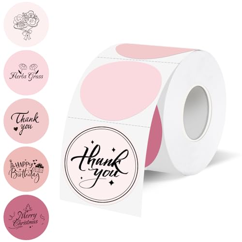 1.5 inch Round Thermal Label,Pink Thermal Sticker Labels,Direct Thermal Printer Label for DIY Logo Design,Thanks Card,500 Labels/1 Roll - color: Pink Gradient, size: 1.5 inch
