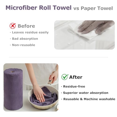 Jessy Home 80 Pack Microfiber Cleaning Cloth Roll Reusable Paper Towels 12"x12" Tear Away Cloth, Microfiber Towels for Cars, Wash Cloths, Lint Free Rags for House, Kitchen,Window,Cleaning Supplies - color: Dark Purple