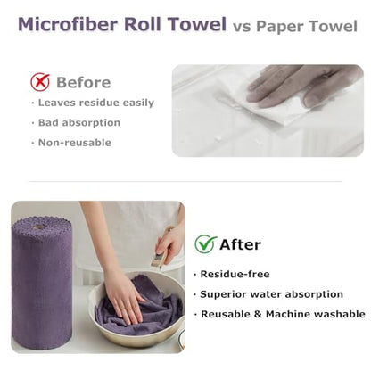 Jessy Home 80 Pack Microfiber Cleaning Cloth Roll Reusable Paper Towels 12"x12" Tear Away Cloth, Microfiber Towels for Cars, Wash Cloths, Lint Free Rags for House, Kitchen,Window,Cleaning Supplies - color: Dark Purple