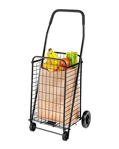 Whitmor Foldable Utility Shopping Cart with Wheels, Heavy Duty Metal Grocery Cart, Portable Foam Handle, Rolling Collapsible Trolley for Groceries, Laundry, Storage, Black - size: 18.63"L x 14"W x 38.47"H