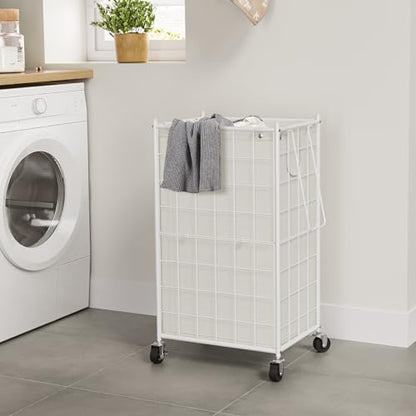 WOWLIVE Rolling Laundry Basket, Metal Wire Frame Laundry Hamper with Wheels - color: White, size: 100l