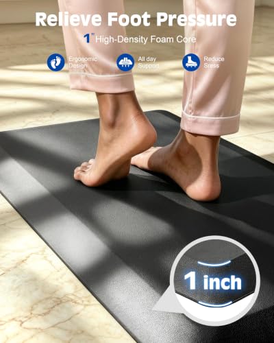 FEATOL 1 Inch Extra Thick Anti-Fatigue Mat for Standing Desk & Kitchen - color: Black, size: 70"L x 24"W x 1"Th