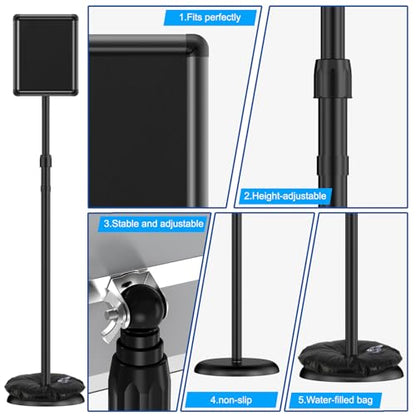 EHWINE 2 Pack Sign Holder Stand 8.5x11 Inch, Adjustable Floor Standing Sign Holder, Signage Stand with Snap-Open Frame Display and Chalkboard Insert for Charity Events, School Exhibitions, Retail Displays