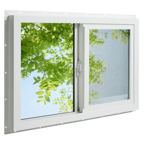 3.22" Thickness 32" x 22" Vinyl Sliding Basement Window,Low-E Glass with Argon Gas,Double-Pane Insulated Tempered Clear Glass,Half Screen Included,White - size: 32"x22"