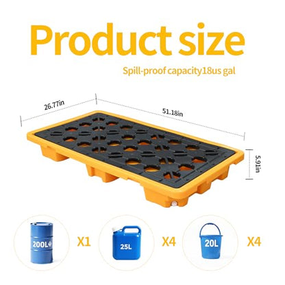 Spill Containment Pallet with Drain 26x14x4.7in 5.3Gal Capacity Spill Control for Countertop lab Chemical Containers Tabletop Garage Modular Nestable Easy (51x27x6in) - size: 51x27x6in