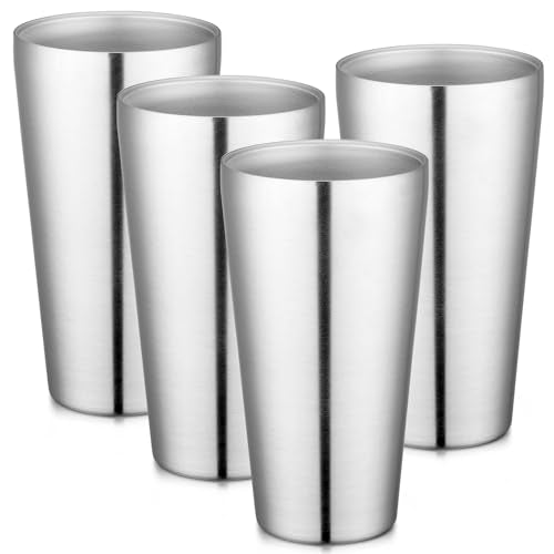 Beasea Stainless Steel Cups 19 oz, 4 Pack Large 18.6oz 550ml Stainless Steel Water Drinking Tumbler Stackable Double Wall Insulated Metal Pint Glasses Tin Cups for Home Party Camping - color: Straight, style: 18.6oz 4pcs