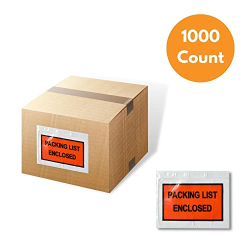 PSBM 1000 PCS, 5.5 x 10 Inch Orange Full Face Packing List Enclosed Bags, Shipping Mailing Envelopes and Packing Slip Pouches for Mailing Labels, Invoices and Documents - size: 5.5" x 10" / Back Side Load