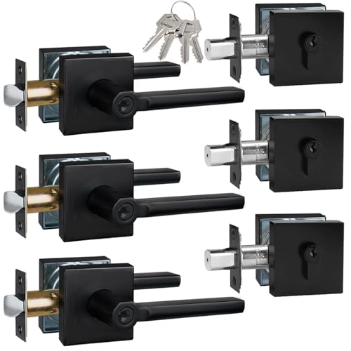 3 Sets Front Exterior Door Lock Set with Entry Lever, Keyed Alike - size: 3 Pack, style: Deadbolt+Entry Lever