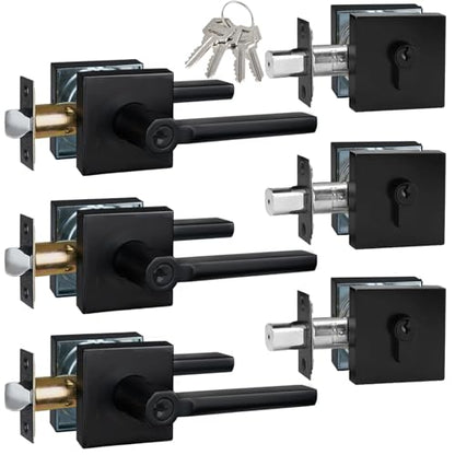 3 Sets Front Exterior Door Lock Set with Entry Lever, Keyed Alike - size: 3 Pack, style: Deadbolt+Entry Lever