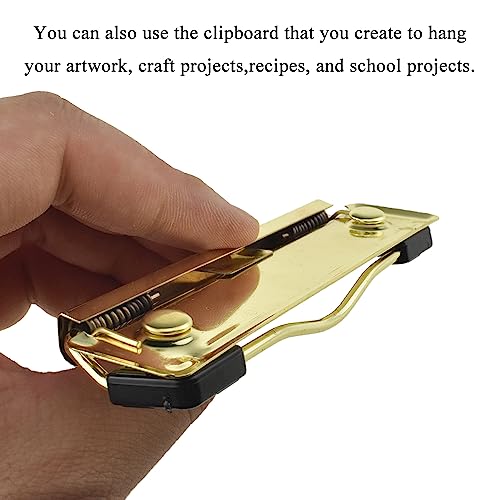 HAHIYO 3.94 Inches Gold Metal Mountable Clipboard Clips - 6 Pack, Durable Spring Loaded Clip with Rubber Grips, Hanging Hole and Rivets - Document File Wood Plastic Clip Board for Office School Home - style: Gold-3.94in-6p