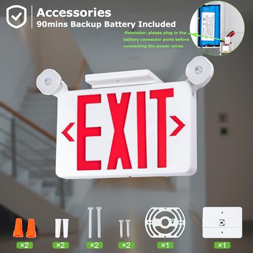 Gruenlich Exit Sign with Emergency Light, Battery Backup, 4 Pack - size: 4 Pack