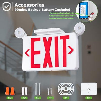 Gruenlich Exit Sign with Emergency Light, Battery Backup, 2 Pack - size: 2 Pack