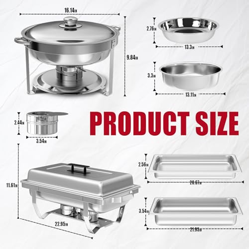 IMACONE Chafing Dish Buffet Set, 4 Pack, 5QT Round & 8QT Rectangle - size: 4-Pack