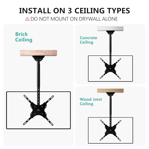 WALI Ceiling TV Mount for Most 26-65 inch LCD LED 4K TVs, up to 110 lbs - color: Black (400x400mm), size: 2.5 feet