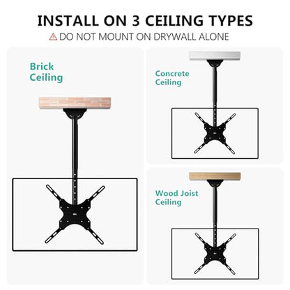 WALI Ceiling TV Mount for Most 26-65 inch LCD LED 4K TVs, up to 110 lbs - color: Black (400x400mm), size: 2.5 feet