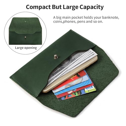 Ringsun Leather Money Cash Envelopes Wallet for Men, Money Bag Pouch Reusable Budget Envelope Wallet, Retro Clutch Wallet, Green - color: Green
