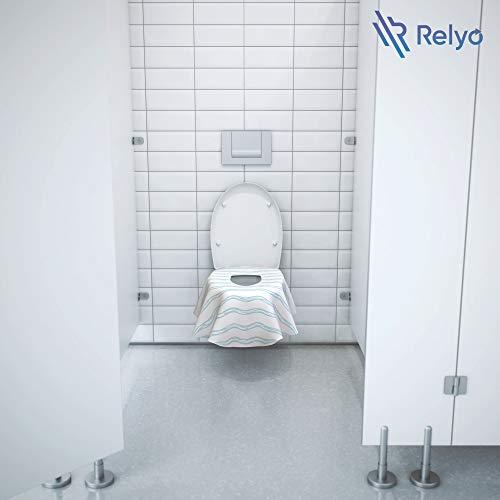 Relyo Disposable Toilet Seat Cover for Travel – 20 Pack with Covers Wrapped in Sets of 2, Non-Flushable Liners, Fits Most Seats – Kids, Toddlers, Adults (Waves, 20) - color: Waves