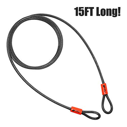 BV Heavy-Duty 15FT Security Cable with Loops - 10mm (3/8 Inch) Cut-Resistant Braided Steel Cable - Versatile & Weatherproof - Security Chain for Padlock, Chain Lock, Wire Lock - color: Single, style: 15 FT