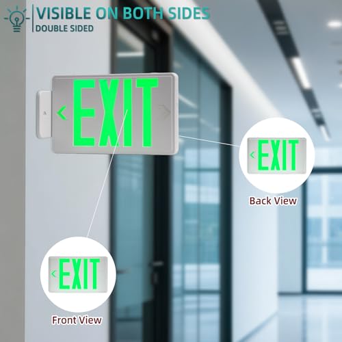 Universal Green Light LED Exit Sign OSHA Commercial, 4 Pack - color: White Housing+Green Letter, size: 4 Pack