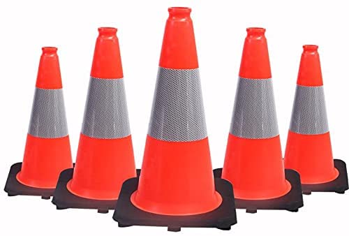 BESEA 5 Pack 18 Inch Traffic Cones with Weighted Black Base - size: 18" (5 Cones)