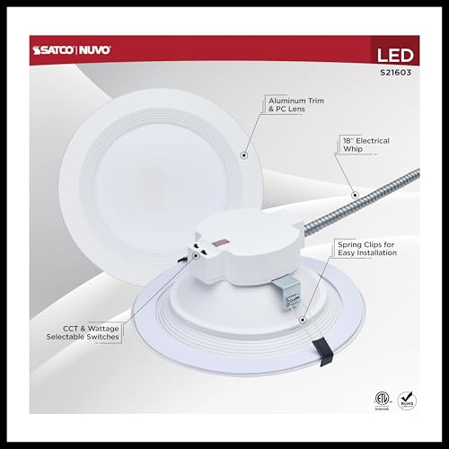 Satco S21603 35W Integrated LED 10 Inch Commercial Downlight Retrofit, Recessed Mount, 2700K-5000K CCT Selectable, 4200 Lumens, White Finish, 120-277V, Energy Star, JA8