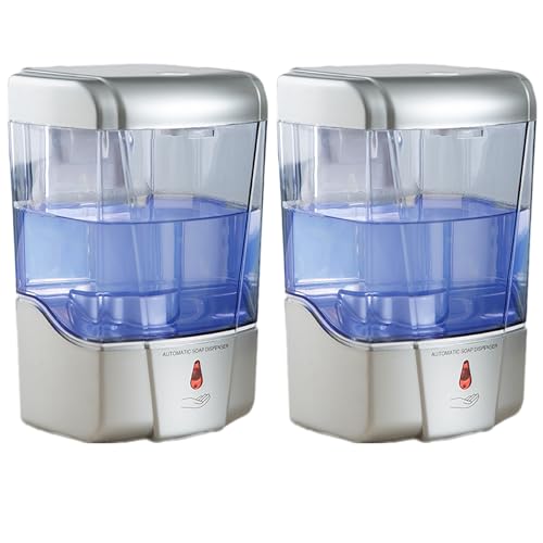 Soap Dispenser Wall Mount Commercial 2 Set Silver Automatic Hand Wash Dispensers 20OZ Suitable Liquid Sanitizer Refillable for Kitchen Bathroom Waterproof - size: Silver-20OZ