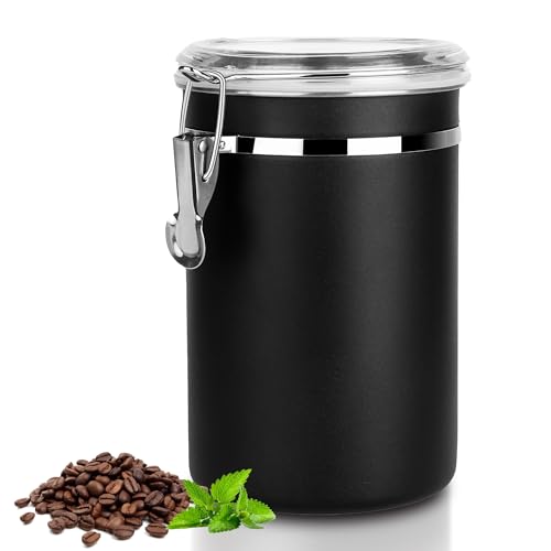 Walktosun Stainless Steel Food Container with Clear Lids Airtight Storage Container Small Canisters Kitchen Pantry Storage for Cereal, Snacks, Candy, Herbs, Spices, Sugar, Tea (1.8L Dark Black) - color: 1.8L Dark Black