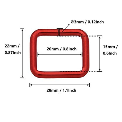 BIKICOCO Metal Rectangle Ring Buckles Square Strap Webbing Belt Rings for Bag Purse Non Welded 3/4 x 5/8 Inch - color: Red X 50 Pcs