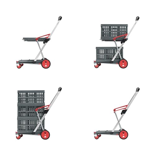 CLAX® The Original | Made in Germany | Multi Use Functional Collapsible Carts | Mobile Folding Trolley | Storage Cart Wagon | Shopping Cart with 2 Storage Crates (Red)