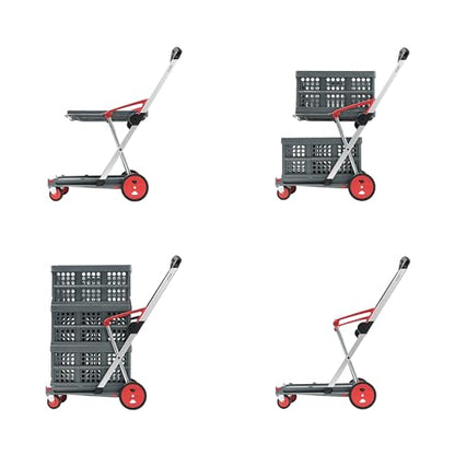 CLAX® The Original | Made in Germany | Multi Use Functional Collapsible Carts | Mobile Folding Trolley | Storage Cart Wagon | Shopping Cart with 2 Storage Crates (Red)