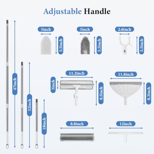 7-in-1 Shower Cleaning Tool, Floor Scrub Brush with 47" Long Handle