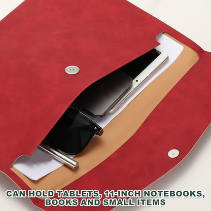 PATIKIL PU Leather A4 File Folder, Document Holder Filing Organizer Portfolio Envelope Folder Case with Snap Closure for Letter Receipt, Red - color: Red