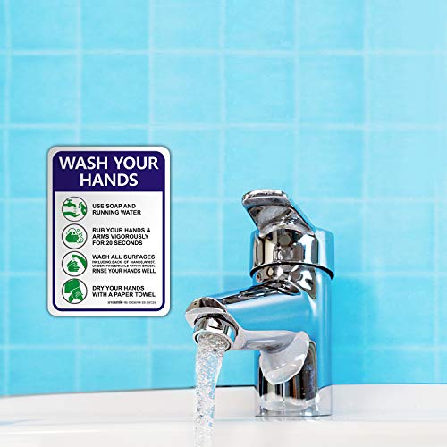 Please Wash Your Hands Sign Stickers, 8 Pack 7x10 Inch 4 Mil Self-Adhesive Vinyl, Weatherproof and UV Protected, Indoor & Outdoor, Employees Hand Washing Sign - size: 10x7 inches (Pack of 2)