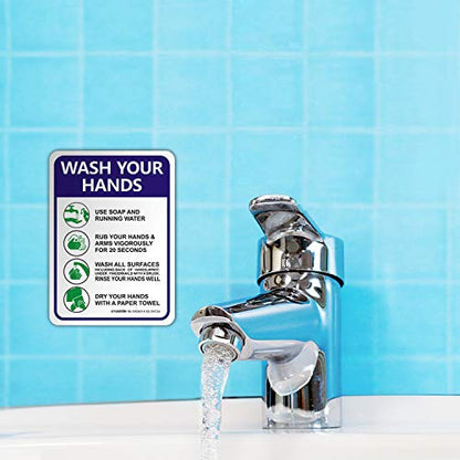 Please Wash Your Hands Sign Stickers, 8 Pack 7x10 Inch 4 Mil Self-Adhesive Vinyl, Weatherproof and UV Protected, Indoor & Outdoor, Employees Hand Washing Sign - size: 10x7 inches (Pack of 2)
