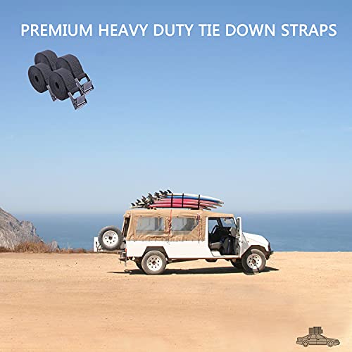 Premium Lashing Nylon Strap - Cam Buckle Tie Down Straps Heavy Duty Secure Straps up to 500 lbs Capacity for Motorcycle,SUP, Kayak, Canoe, Surfboard, Cargo, Boat,Trailer, Moving(1'' x 6.5Ft Black) - size: 4 PCS