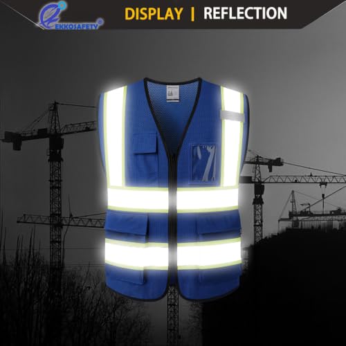 Hi Vis Reflective Safety Vest for Men Women,EK175,Blue,M - color: Blue, size: Medium