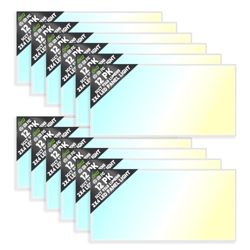 OKQ 2x4 LED Flat Panel Light Drop Ceiling Office Fixture, 5 CCT 3000K-6500K Adjustable & 5 Wattage Selectable,0-10V Dimmable, 2X4 LED Flush Mount Ceiling Light, ETL Listed 12Pack - size: 2x4FT-12Pack