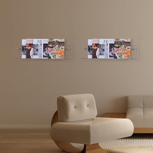 2 Pack 24 Inch Clear Acrylic Magazine Holder, Floating Brochure Display, Invisible Record Holder Magazine Rack, Hanging Bookshelf Literature for Waiting Room, Office, Home - size: Clear 24 Inch