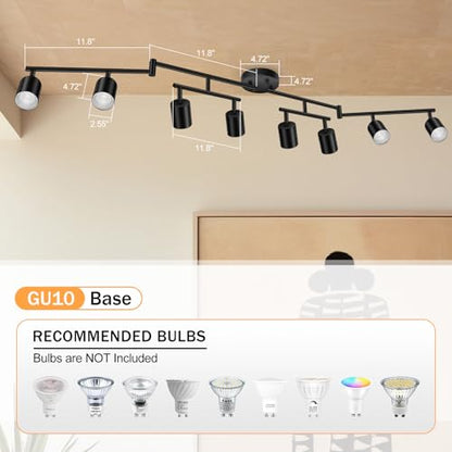 BoostArea LED 8 Light Track Lighting Kit, Black 8 Way Ceiling Spot Lighting, Flexibly Rotatable Light Head for Kitchen, Living Room, Bedroom, GU10 Bulb Not Included - color: 8 Light-Black
