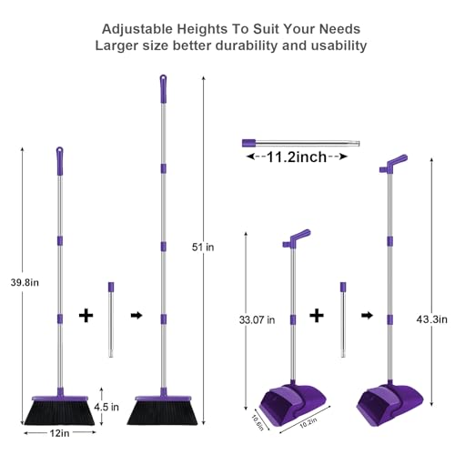 Purple Broom and Dustpan Combo Set, 51" Long Handle Broom - color: Purple